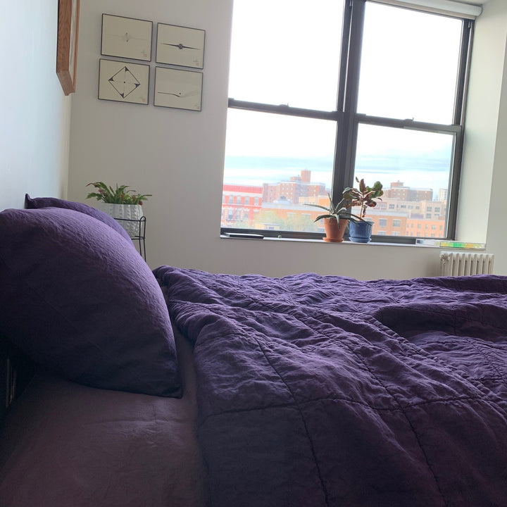 Aubergine Quilted Linen Coverlet