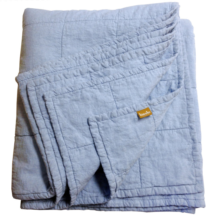 Pale Blue Quilted Linen Coverlet