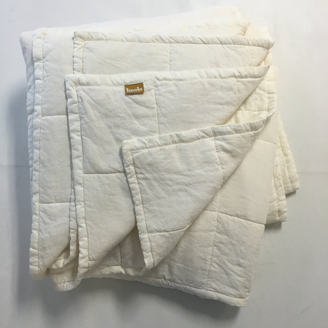 Organic ivory linen quilted coverlet