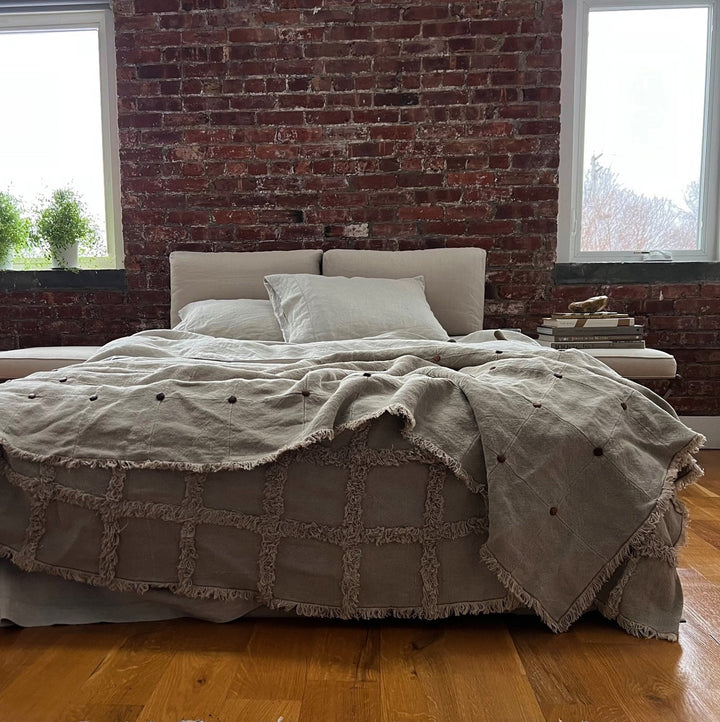 Fringed Belgian Linen Textile Art