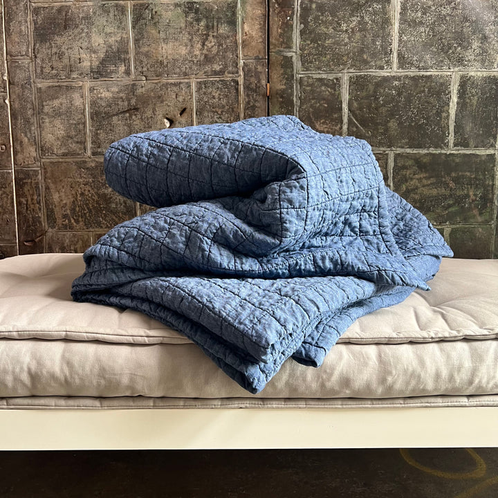 Indigo Quilted Linen Coverlet