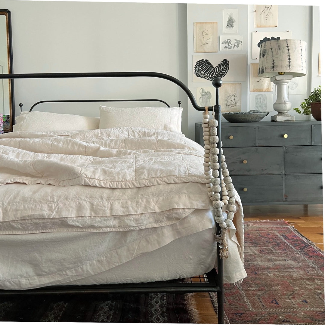 Ivory Linen quilted coverlet
