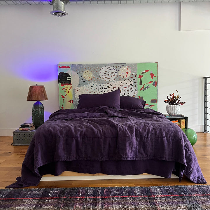 Aubergine Quilted Linen Coverlet