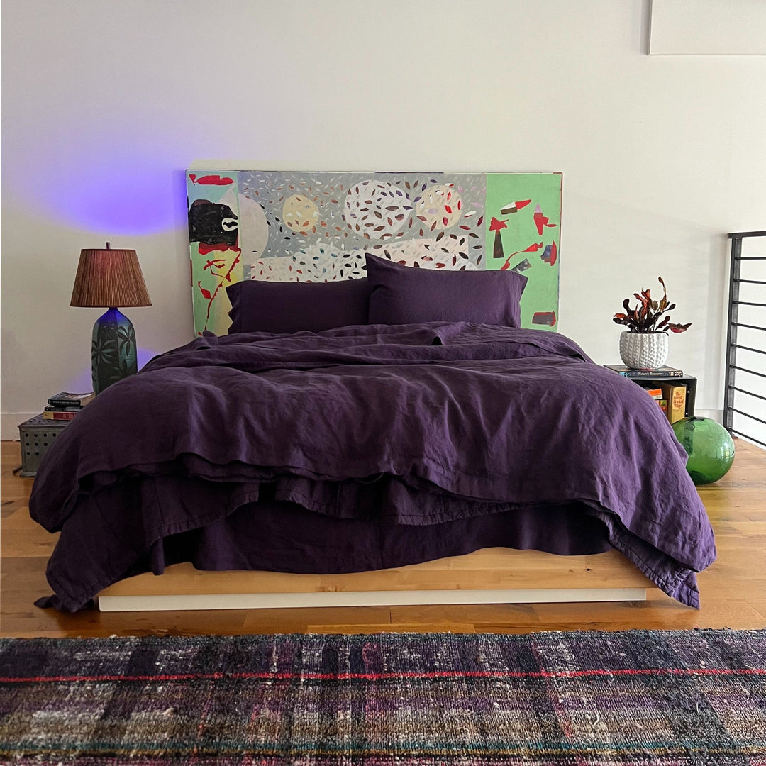 Aubergine 100% linen duvet cover