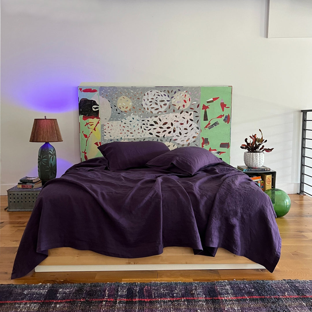 Aubergine 100% linen flat sheet