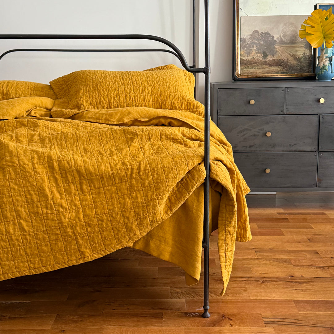 Beeswax Quilted Linen Coverlet