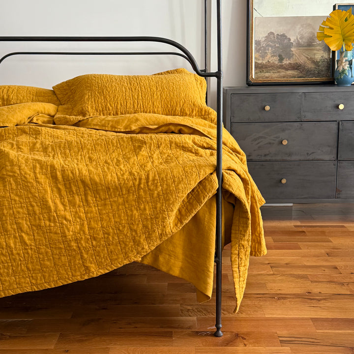 Beeswax Quilted Linen Coverlet