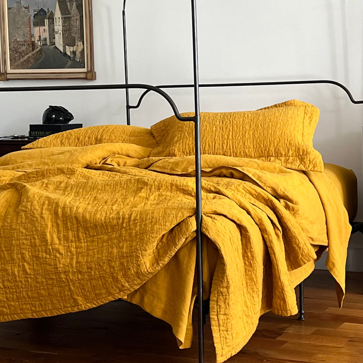 Beeswax Quilted Linen Coverlet