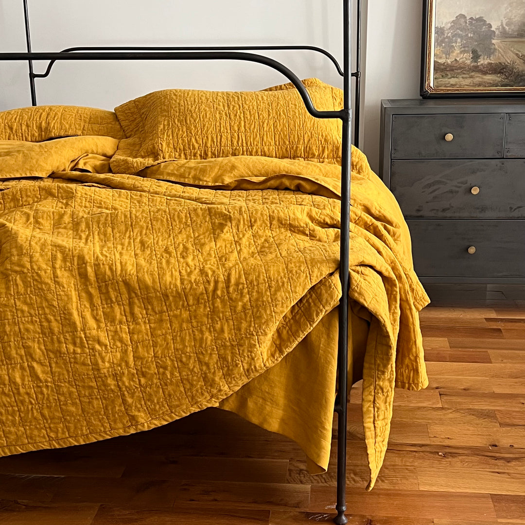 Beeswax Quilted Linen Coverlet
