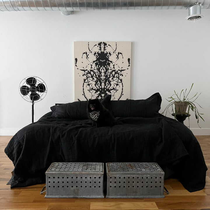Black 100% linen coverlet