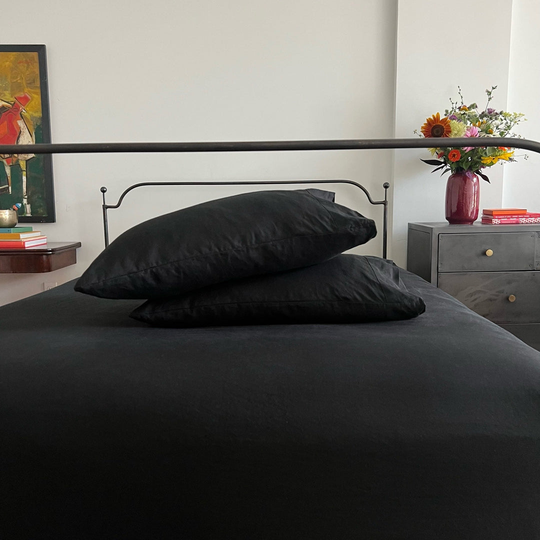 100% linen black pillowcases