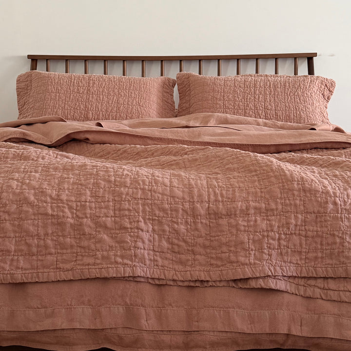 Blush Quilted Linen Coverlet