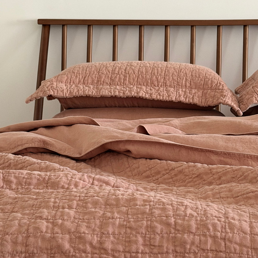 Blush Quilted Linen Coverlet
