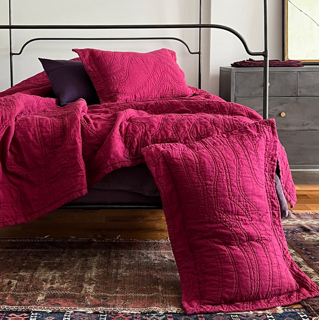Sale Burgundy Quilted Linen Coverlet + Shams Limited Edition