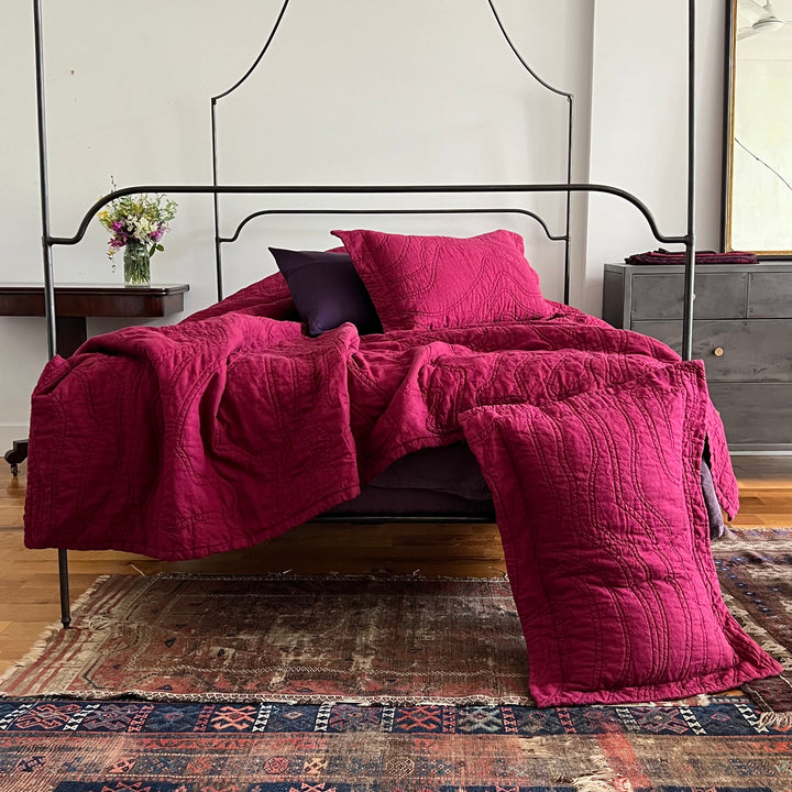 Sale Burgundy Quilted Linen Coverlet + Shams Limited Edition