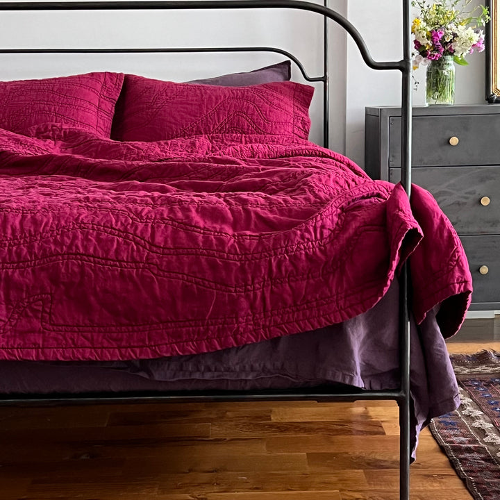 Sale Burgundy Quilted Linen Coverlet + Shams Limited Edition