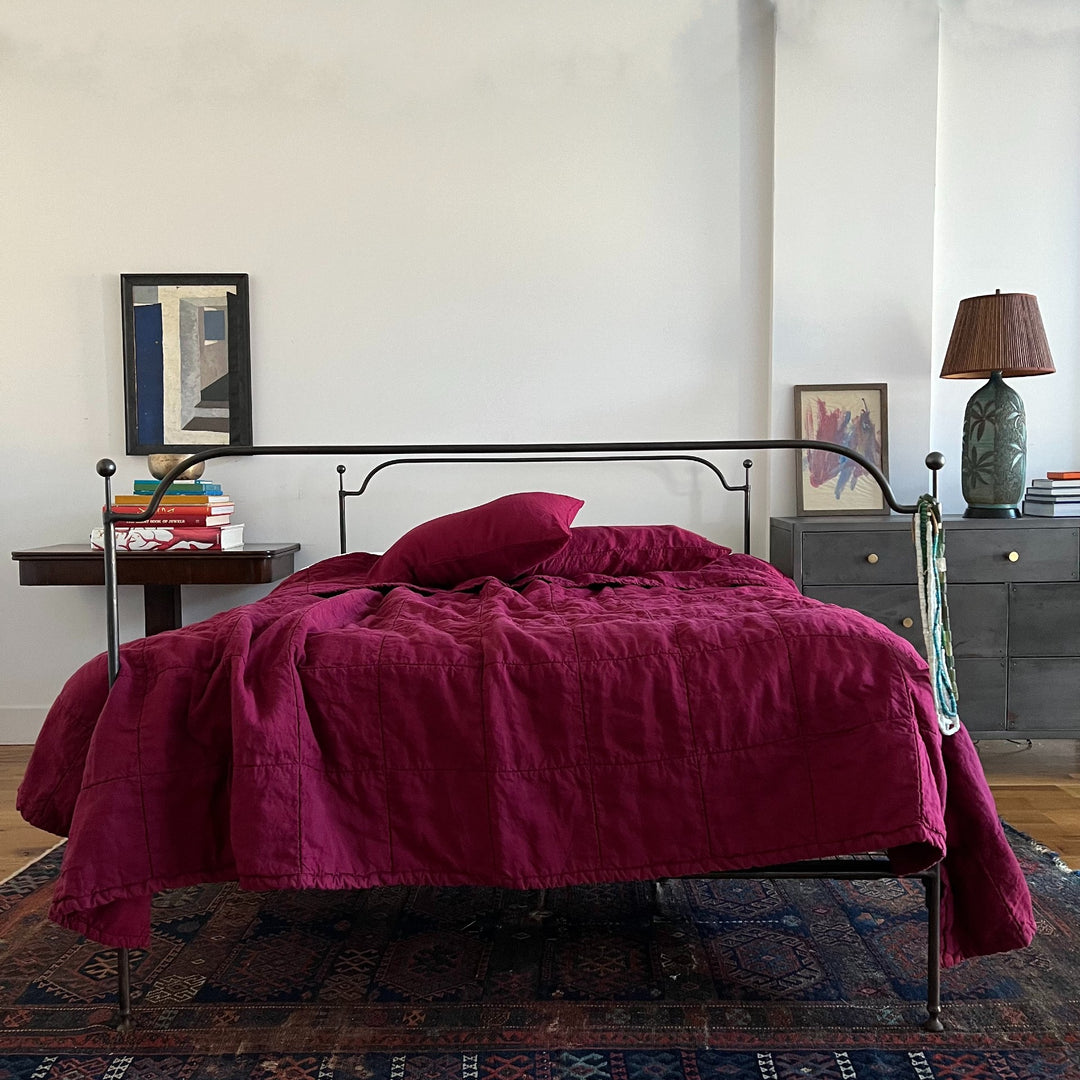 linen burgundy coverlet