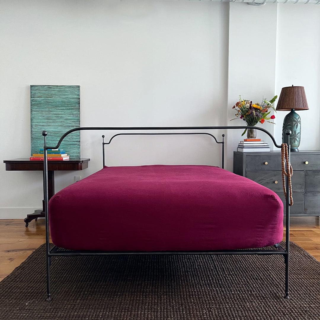 Burgundy 100% linen fitted sheet