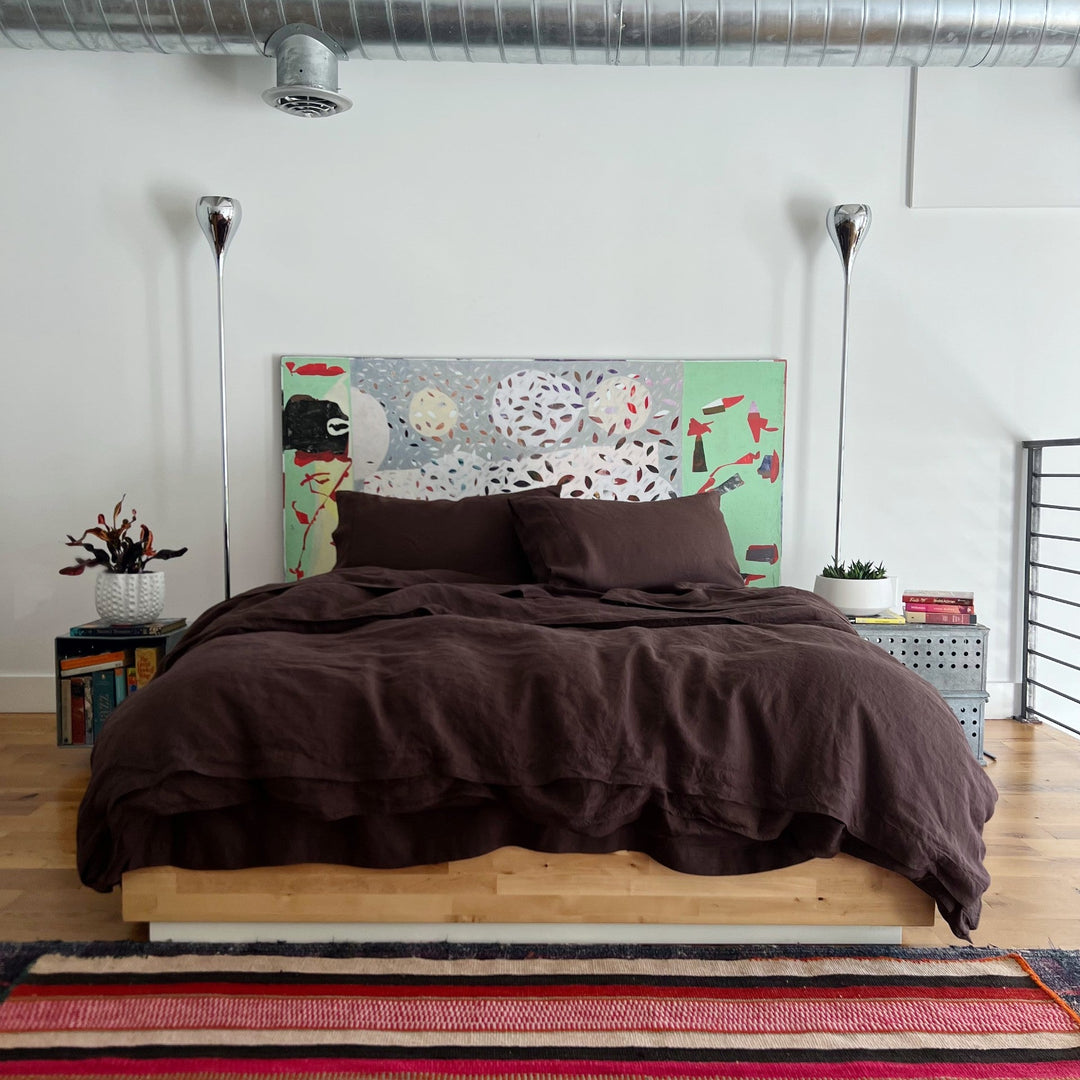 100% linen espresso duvet cover