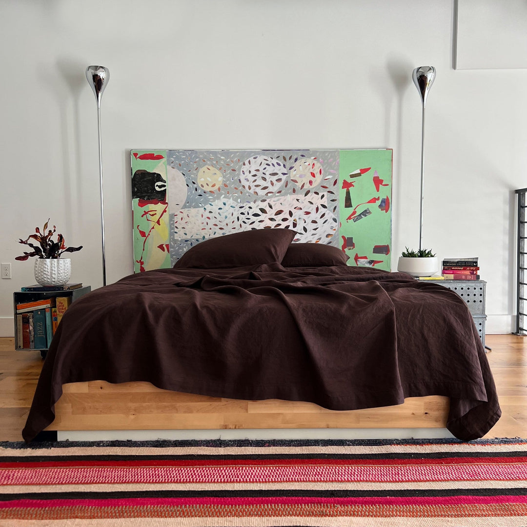 100% linen espresso sheet set with pillow cases