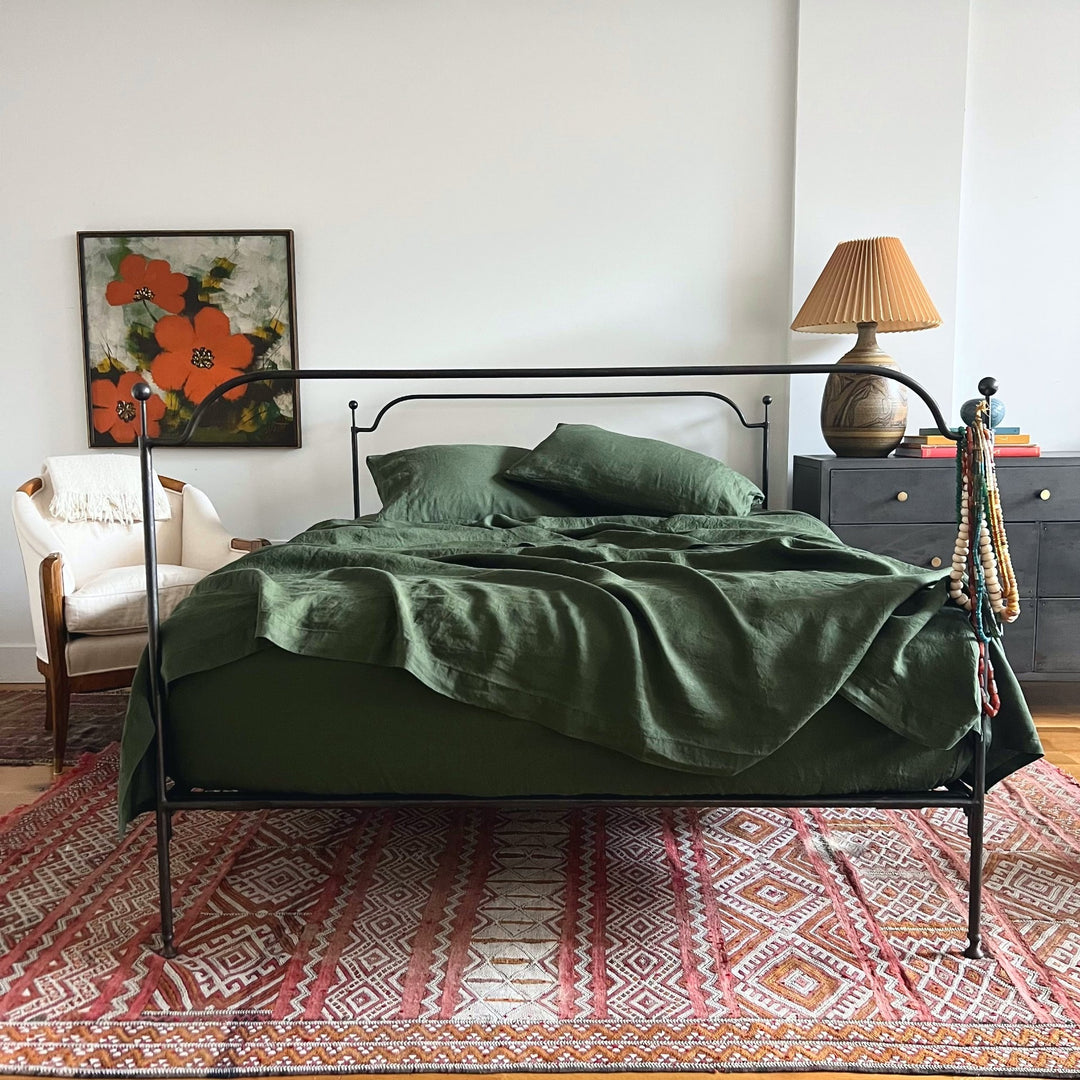 Grape Leaf 100% linen flat sheet