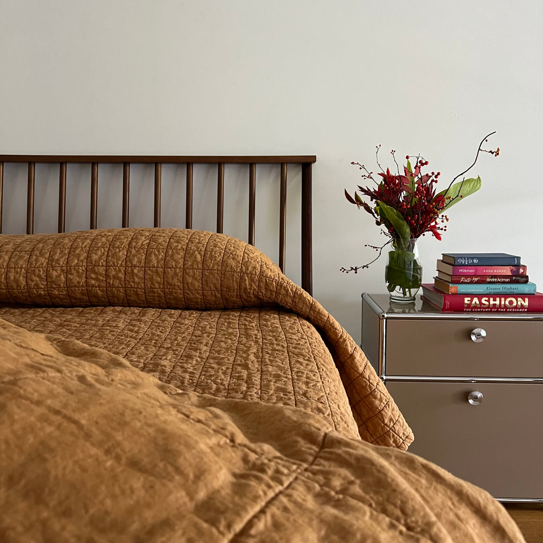 Harvest Gold Quilted Linen Coverlet