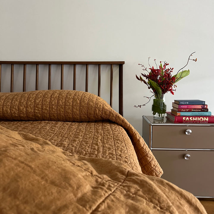 Harvest Gold Quilted Linen Coverlet