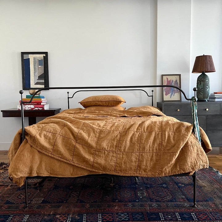 harvest gold 100% linen coverlet