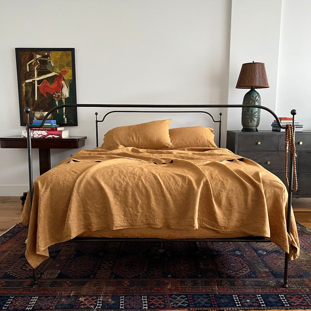 Harvest Gold 100% linen sheet set