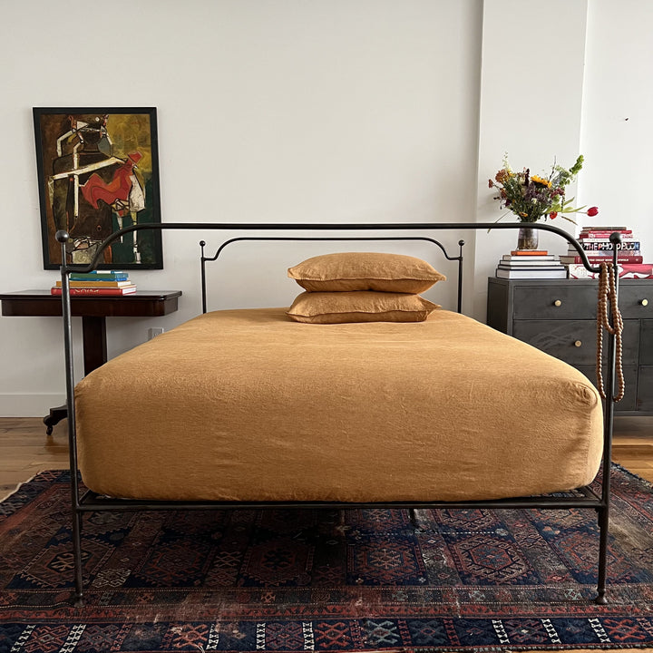 Harvest gold 100% linen fitted sheet