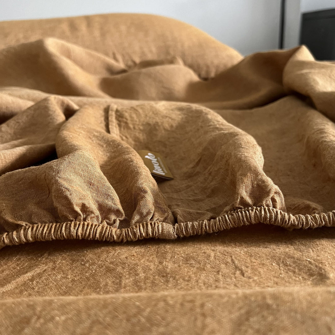 Harvest Gold Linen Fitted Sheet