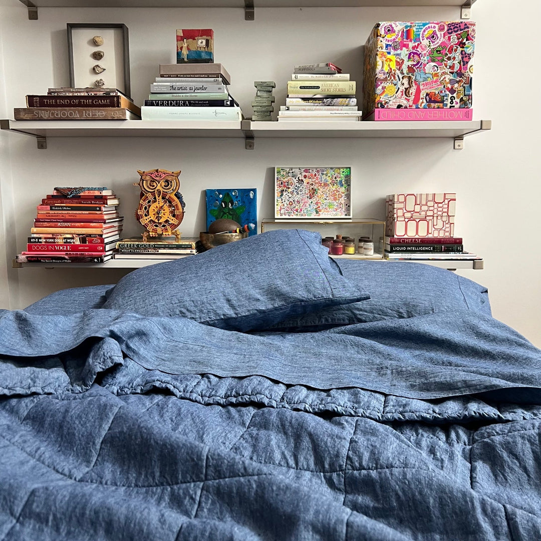 indigo 100% linen coverlet