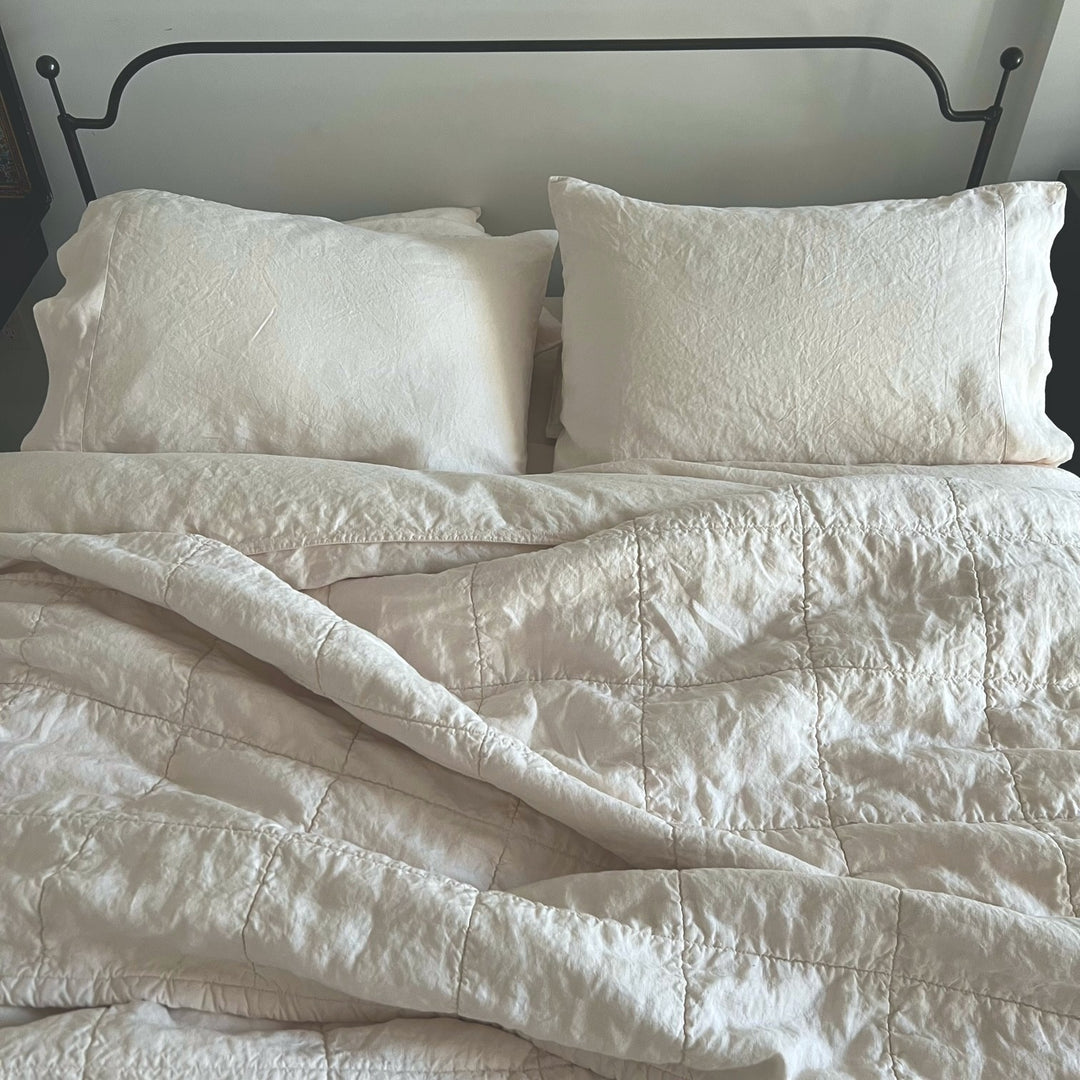 ivory 100% linen coverlet