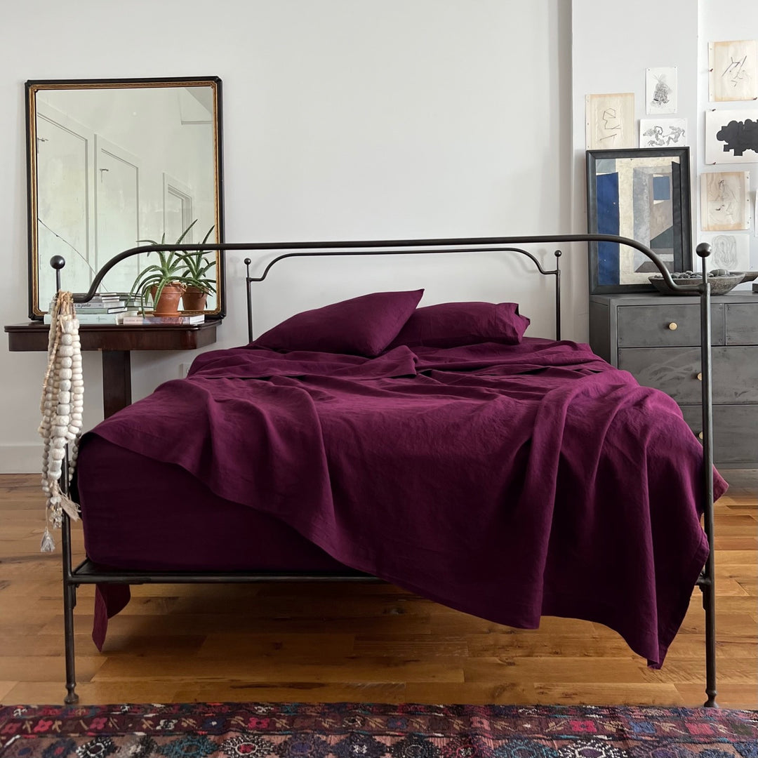 Malbec linen flat sheet set