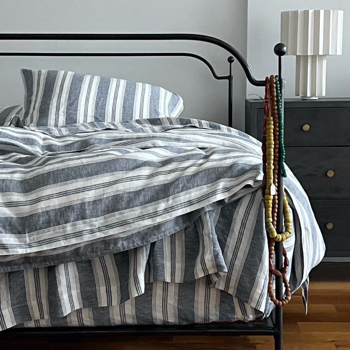 linen navy stripe duvet cover