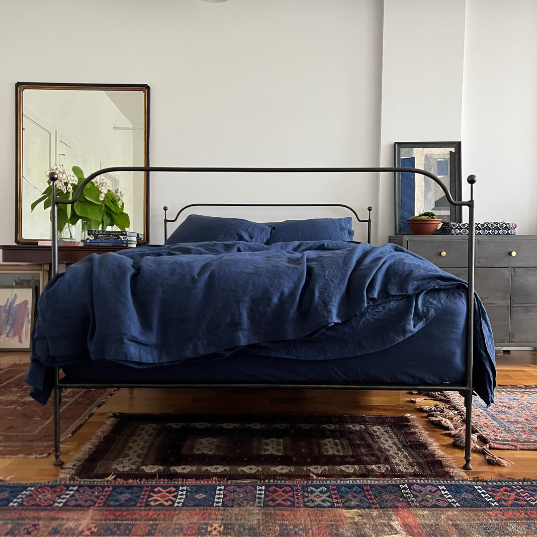 Navy 100% linen duvet cover