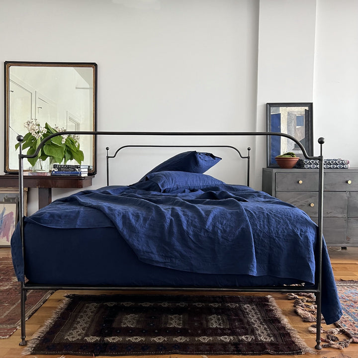 Navy Linen Flat sheet set