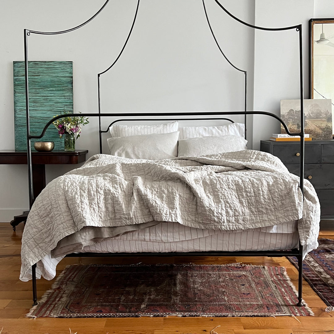 Natural Oatmeal Compact 2" Squares Bedspread