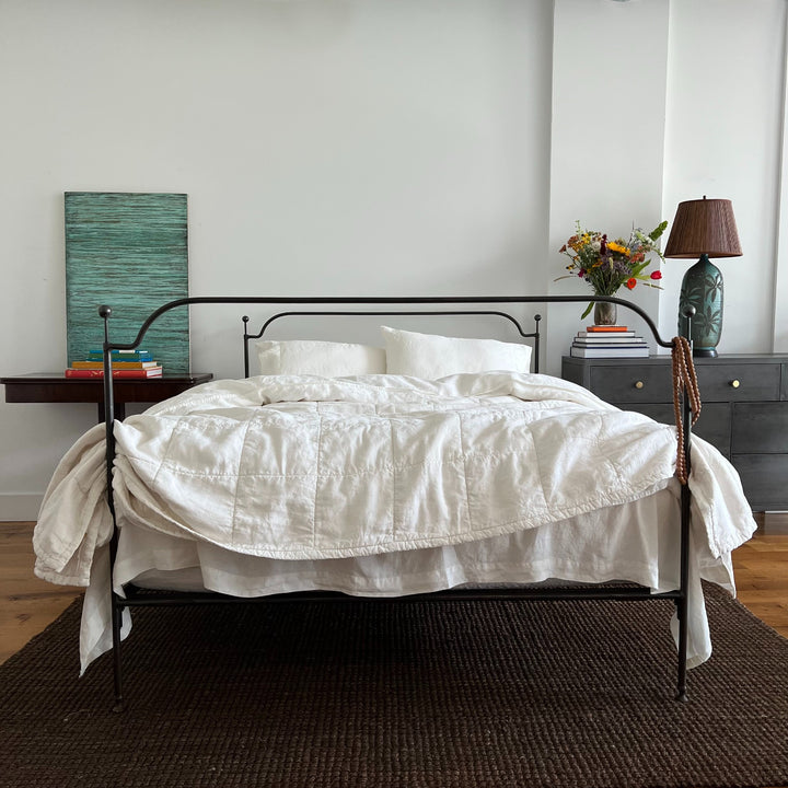 Organic Ivory 100% linen quilted coverlet