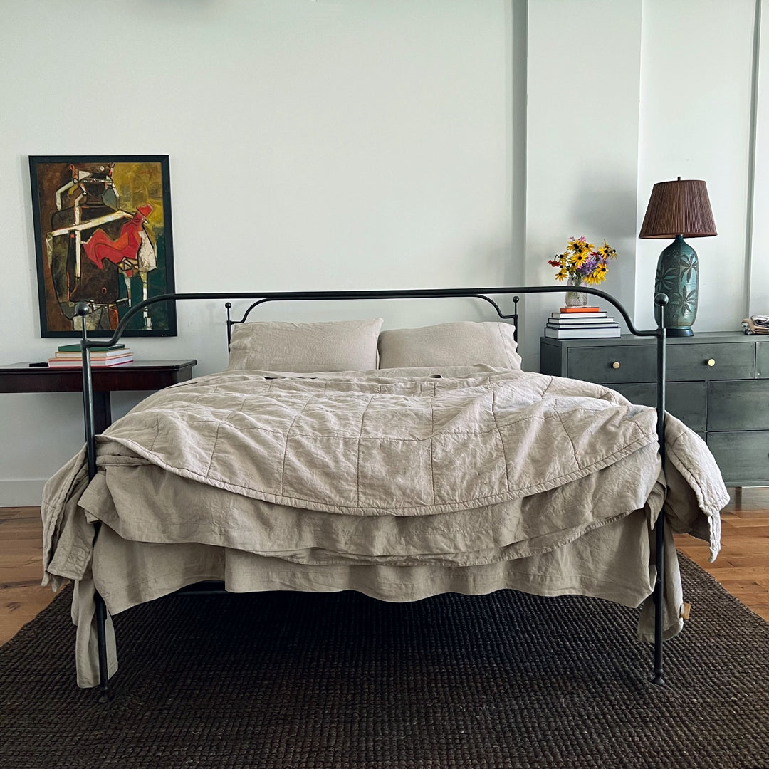 Organic Natural Linen Quilted Coverlet