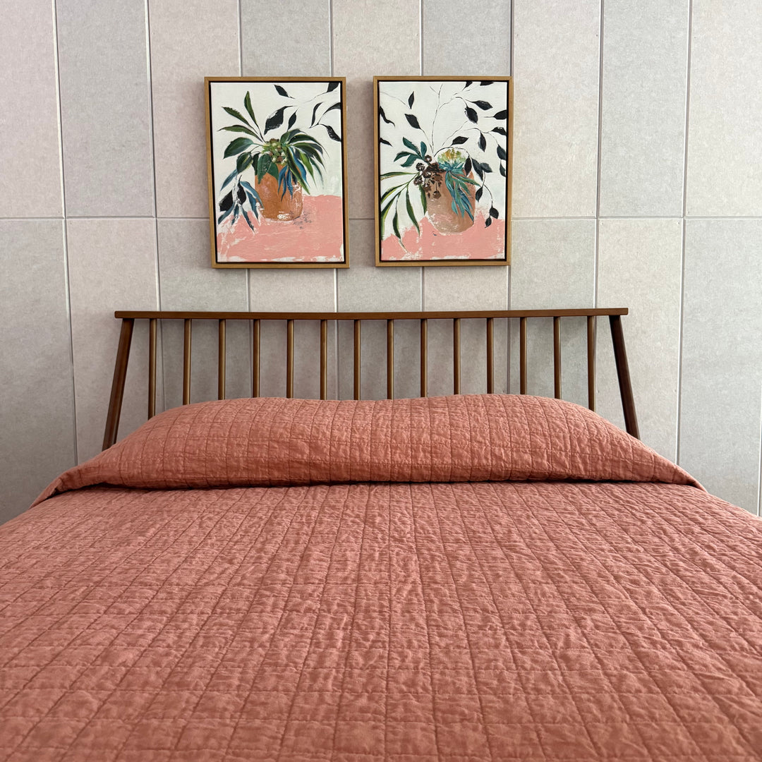 Sale Rose Clay Quilted Linen Coverlet
