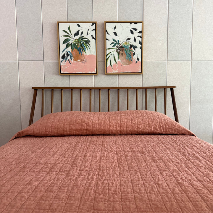 Rose Clay Quilted Linen Coverlet
