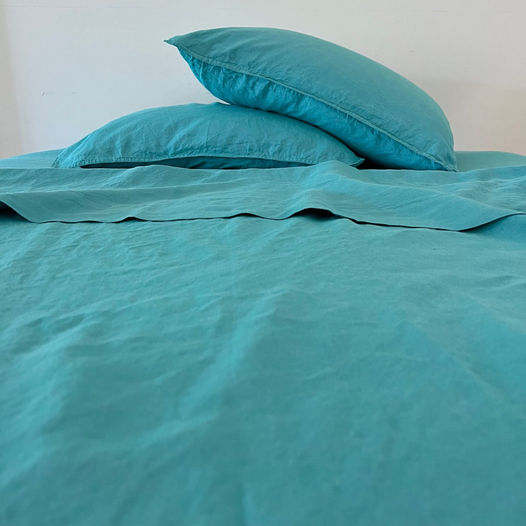 Teal Linen Pillowcase