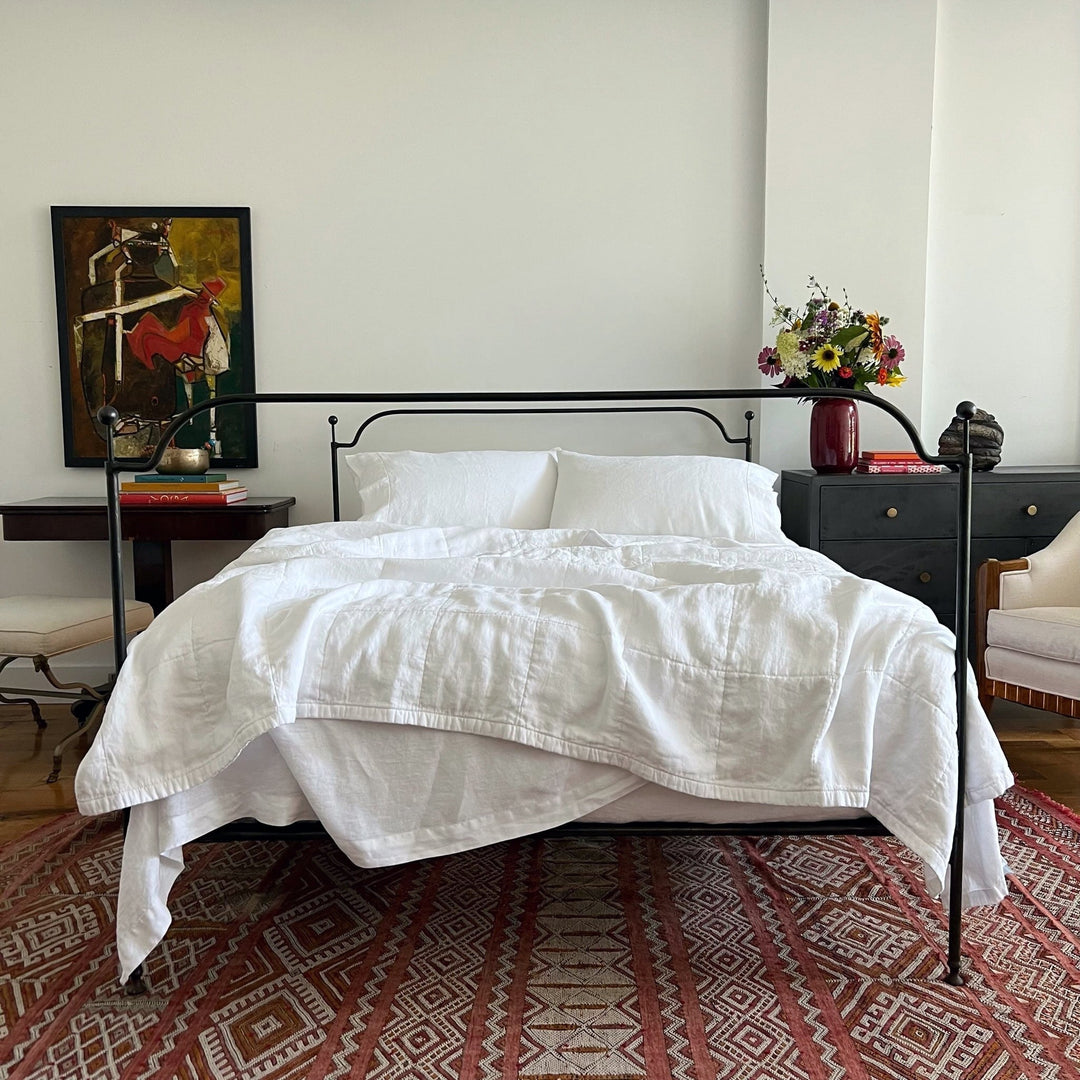 Eco White Belgian Linen Quilted Coverlet